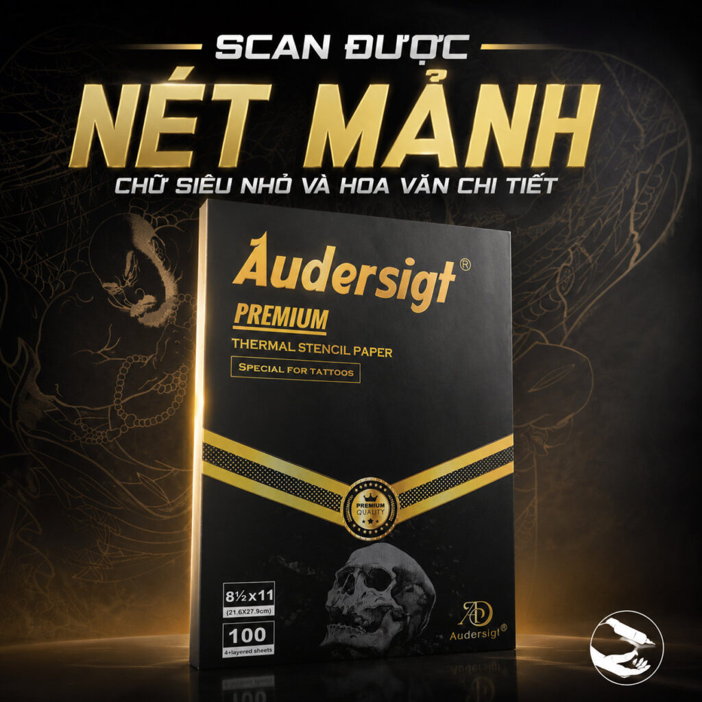 giay-scan-hinh-xam-audersigt-premium-tat-thuc (6) Giấy scan hình xăm Audersigt Premium Thermal Stencil Paper là giấy scan nhiệt chuyên dùng để chuyển mẫu thiết kế lên da, kích thước 8.5 x 11 inch, hộp 100 tờ, phù hợp cho thợ xăm dùng với máy scan hình xăm và gel chuyển hình.