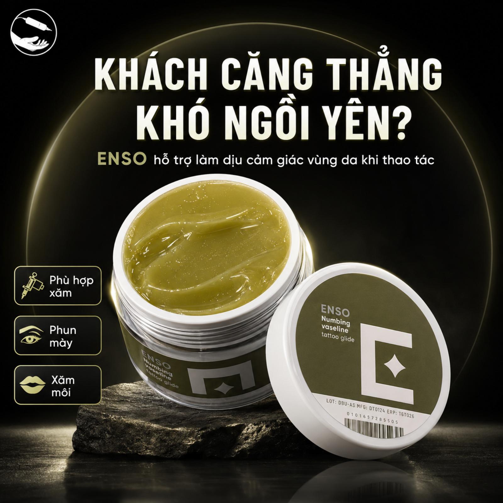 Vaseline Enso Tê (Enso Numbing Tattoo Glide) hỗ trợ làm mềm da, giảm ma sát khi đi kim.