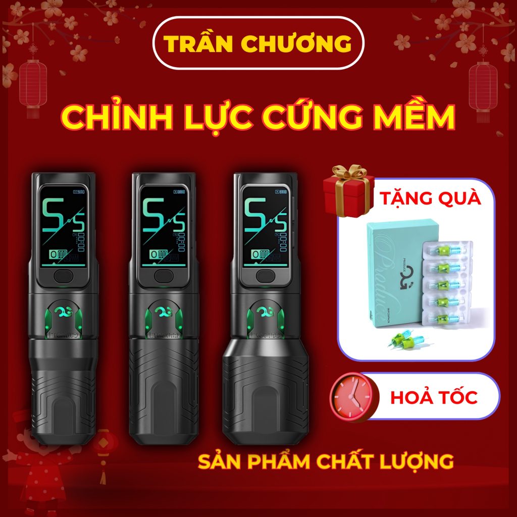 Máy xăm OG Fury 2 pen không dây stroke 4.0mm pin 2300mAh màn hình màu 2 chế độ mềm cứng cho thợ xăm