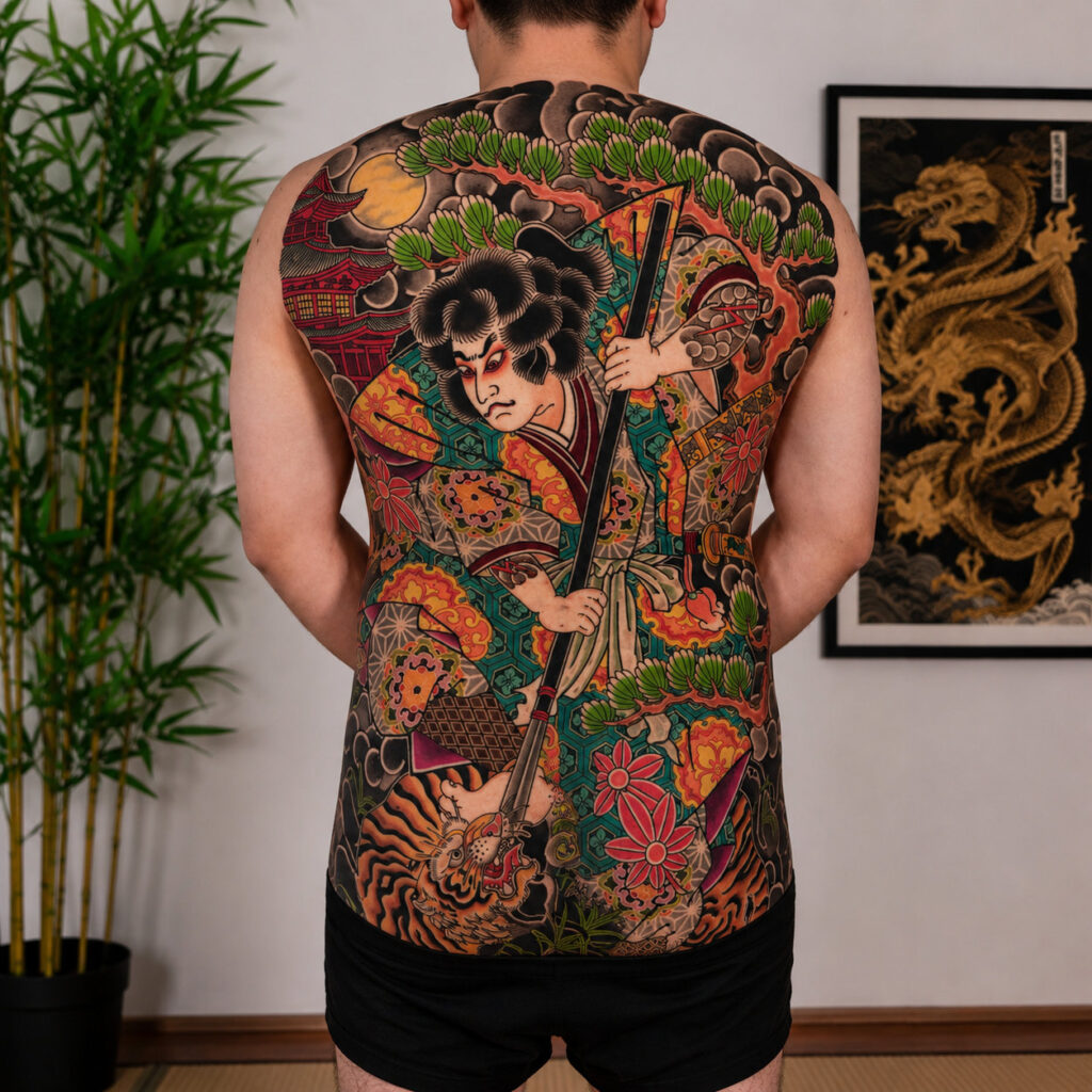 hinh-xam-nhat-co-full-lung-irezumi (2) Hình xăm Nhật cổ full lưng Irezumi đi nét bằng kim dài truyền thống