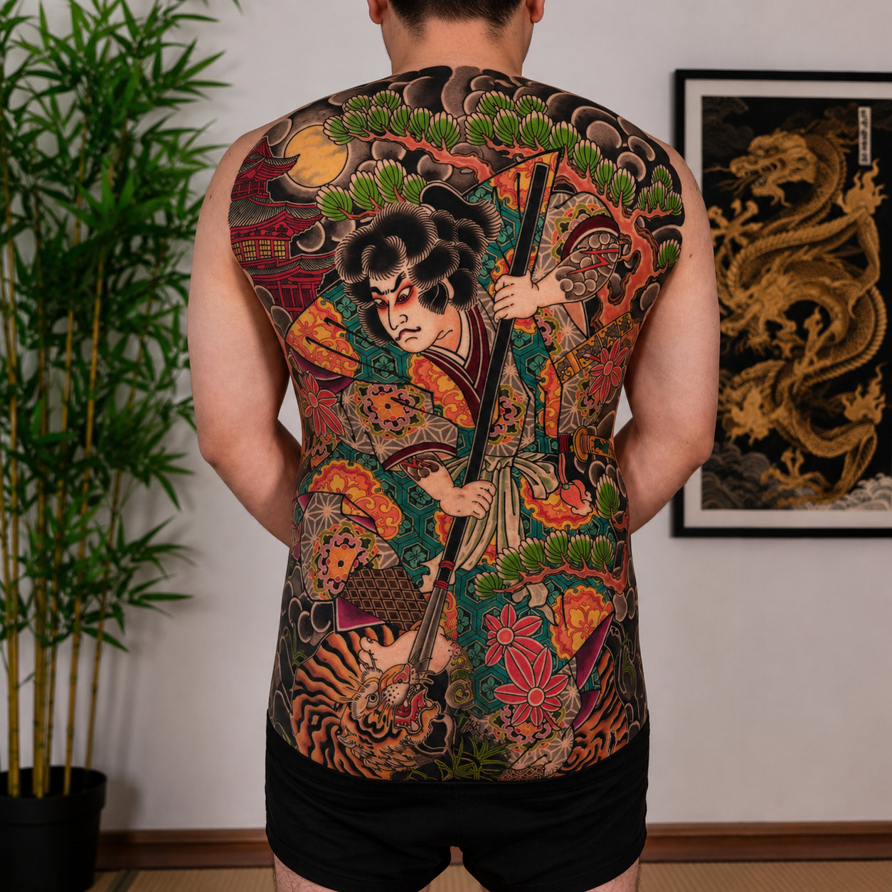 Hình xăm Nhật cổ full lưng Irezumi bố cục liền mạch phù hợp máy xăm Ambition Mars-U