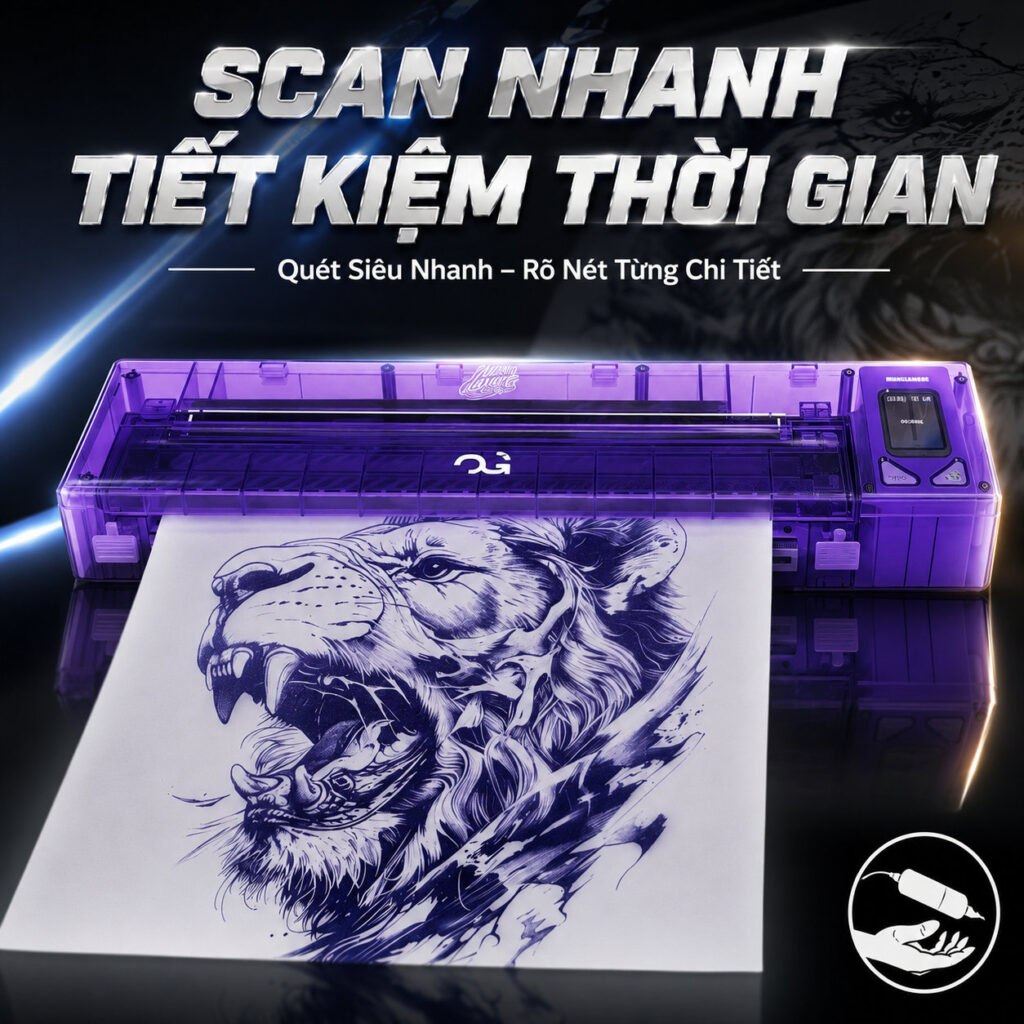 Máy scan hình xăm OG FURY không dây in stencil giấy A4 hỗ trợ Bluetooth USB cho thợ xăm chính hãng OG Produce