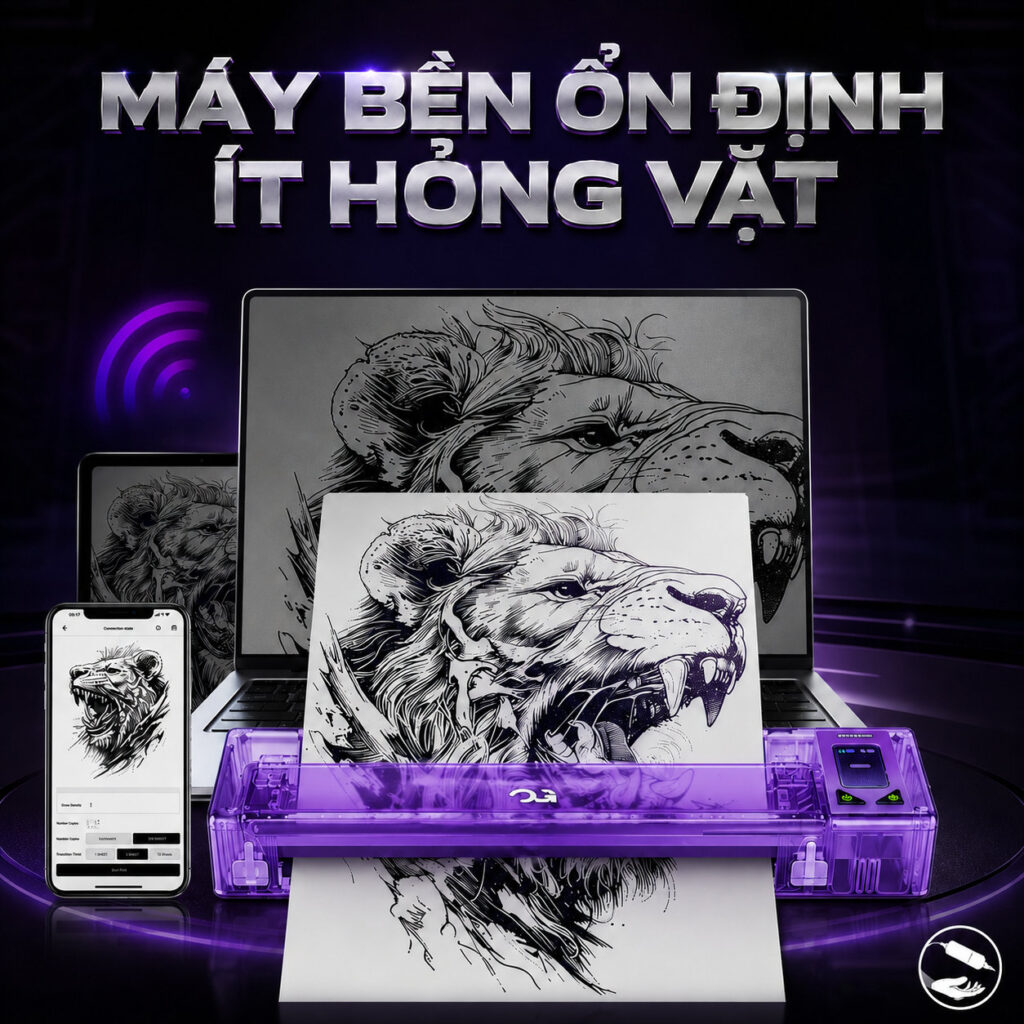 Máy scan hình xăm OG là máy in stencil tattoo hỗ trợ thợ xăm in mẫu thiết kế ra giấy scan nhanh hơn, giúp chuyển hình lên da rõ nét, tiết kiệm thời gian phác thảo và phù hợp cho studio xăm chuyên nghiệp.