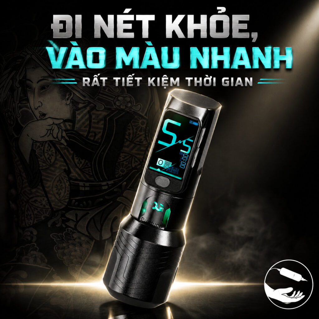Máy xăm OG Fury 2 là máy xăm không dây dùng cho thợ xăm chuyên nghiệp, thiết kế pin rời, màn hình hiển thị thông số, phù hợp cho đi nét, đánh bóng, tô màu và xử lý nhiều phong cách hình xăm.