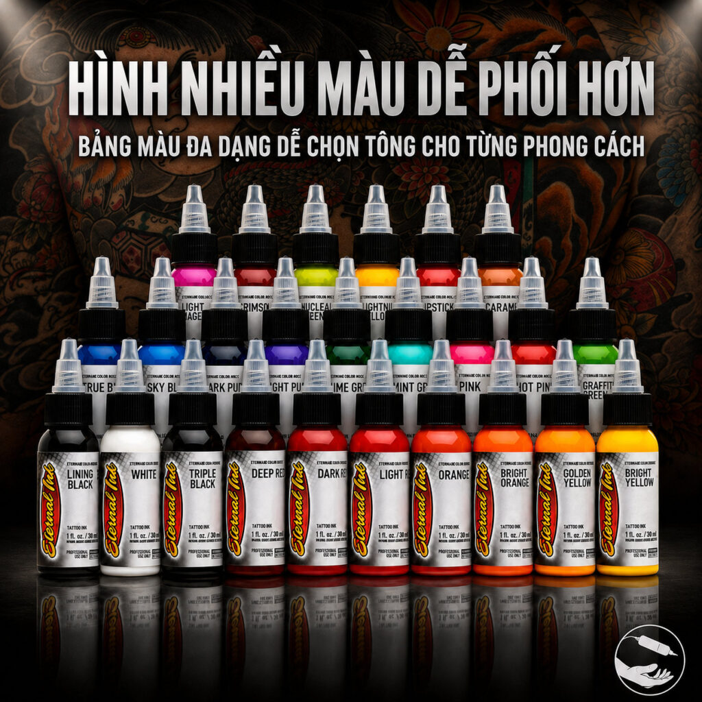 muc-xam-eternal-chinh-hang- (5) (1) Bảng màu mực xăm Eternal Ink nhiều màu dành cho thợ xăm chuyên nghiệp