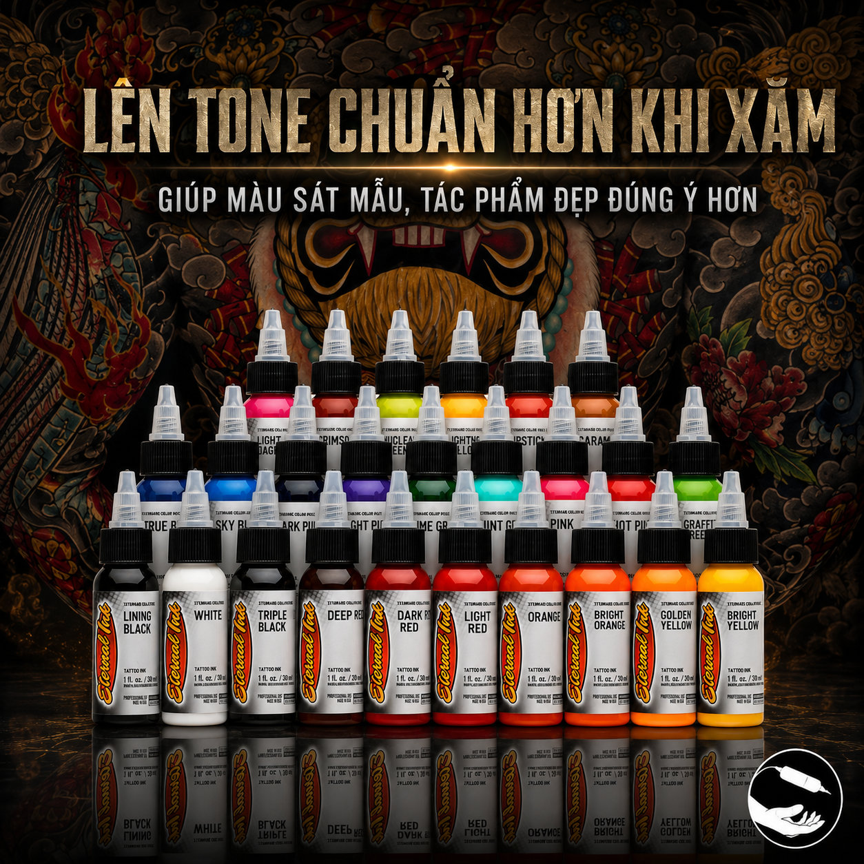Bảng màu mực xăm Eternal Ink nhiều màu dành cho thợ xăm chuyên nghiệp