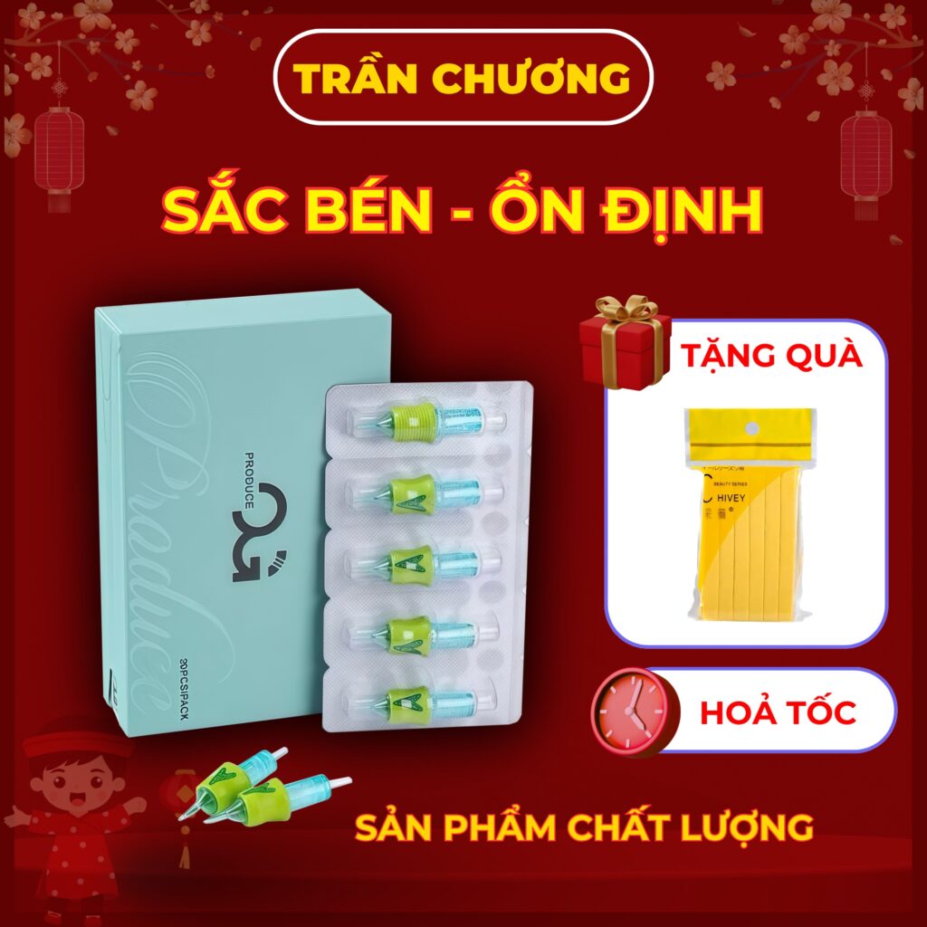 Kim xăm OG xanh cartridge 20 cây hộp kim đạn cyan máy pen tiệt trùng cho thợ xăm chính hãng