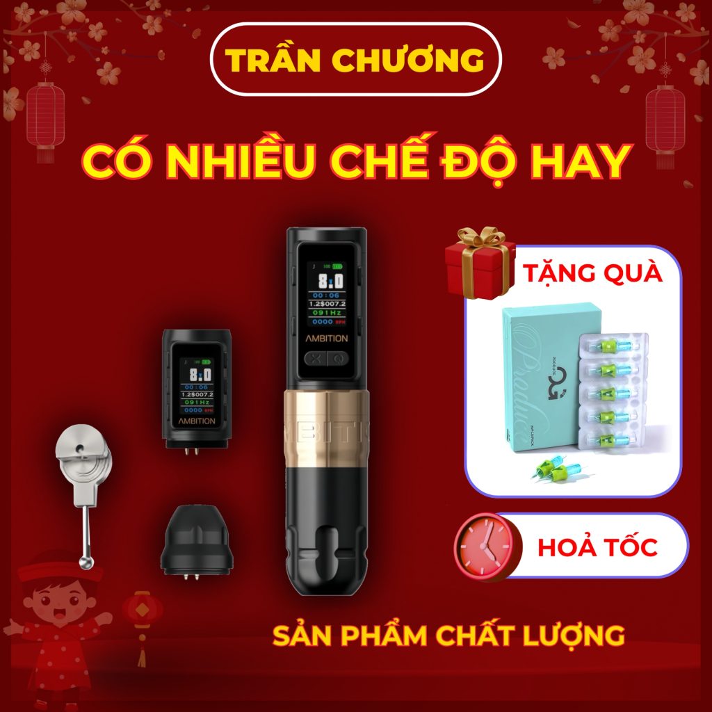 Max-270-may-xam-khong-day.3242 Máy xăm Ambition Soldier Max pen không dây hành trình kim 4.0mm pin 2400mAh màn hình màu