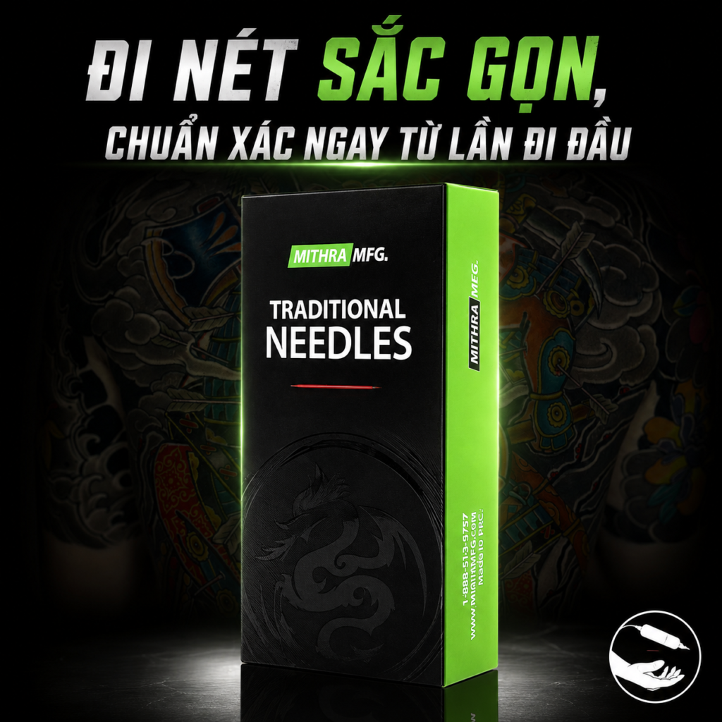kim-xam-dai-mithra-traditional-needles-di-net-sac-gon (1) Kim xăm truyền thống Mithra MFG Traditional Needles là dòng kim dài dùng cho máy xăm coil hoặc tay cầm truyền thống, phù hợp cho thợ xăm cần thao tác đi nét, đánh bóng, tô màu và xử lý chi tiết theo từng cấu hình kim.