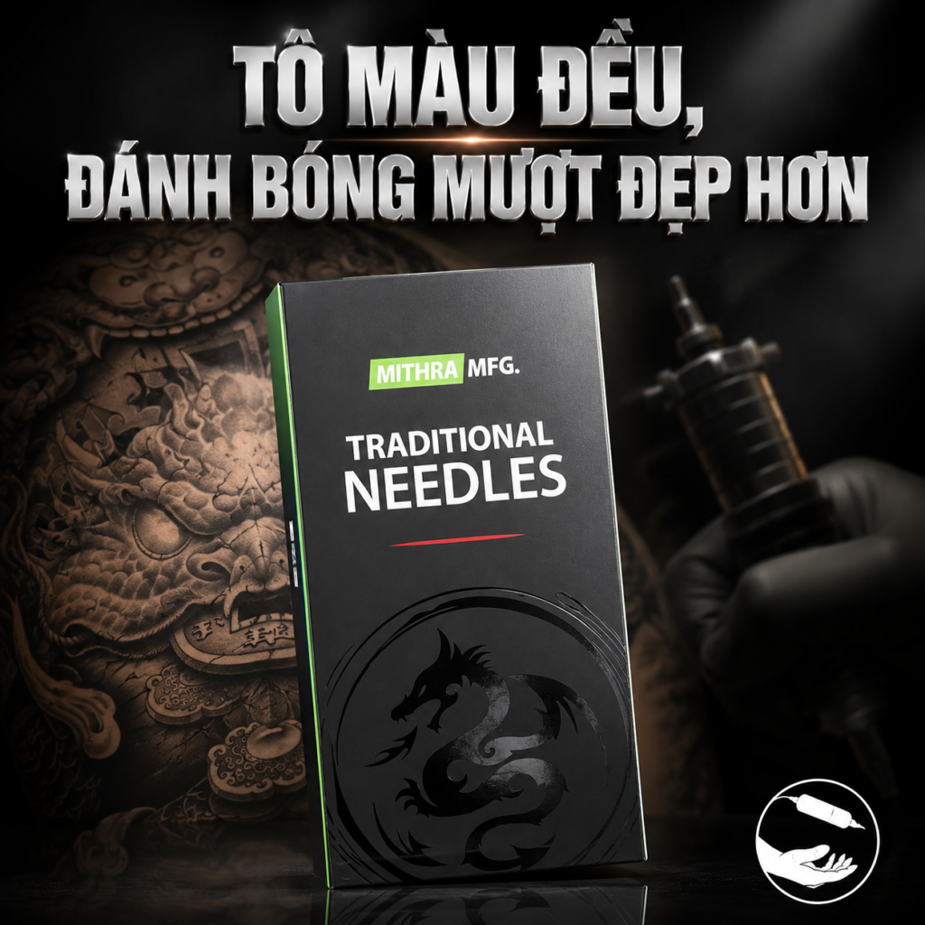 kim-xam-dai-mithra-traditional-needles-di-net-sac-gon (5) Kim xăm truyền thống Mithra MFG Traditional Needles là dòng kim dài dùng cho máy xăm coil hoặc tay cầm truyền thống, phù hợp cho thợ xăm cần thao tác đi nét, đánh bóng, tô màu và xử lý chi tiết theo từng cấu hình kim.