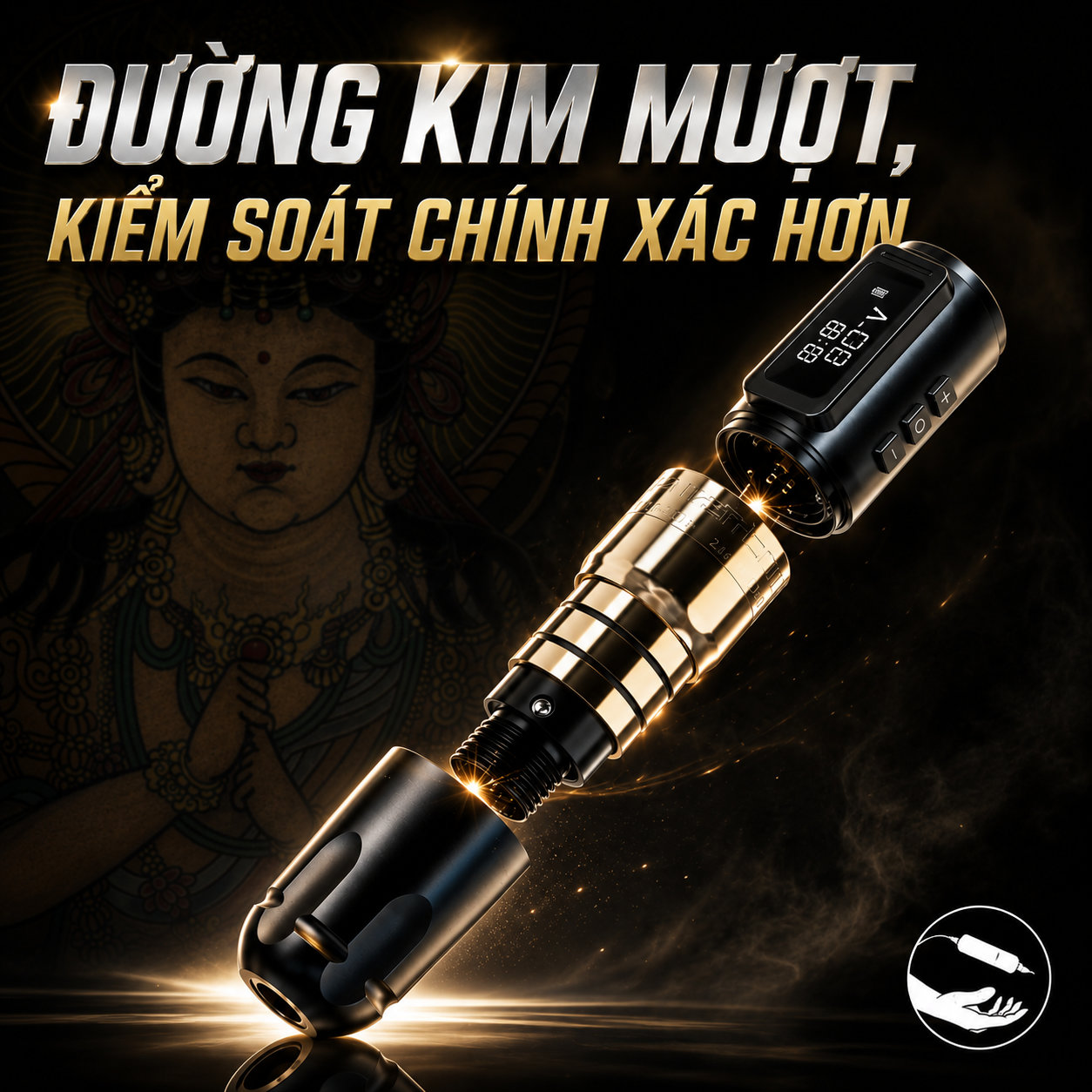 Máy xăm Ambition Mars-U không dây pin rời chỉnh stroke 2.2-4.2mm sáu nấc hành trình kim
