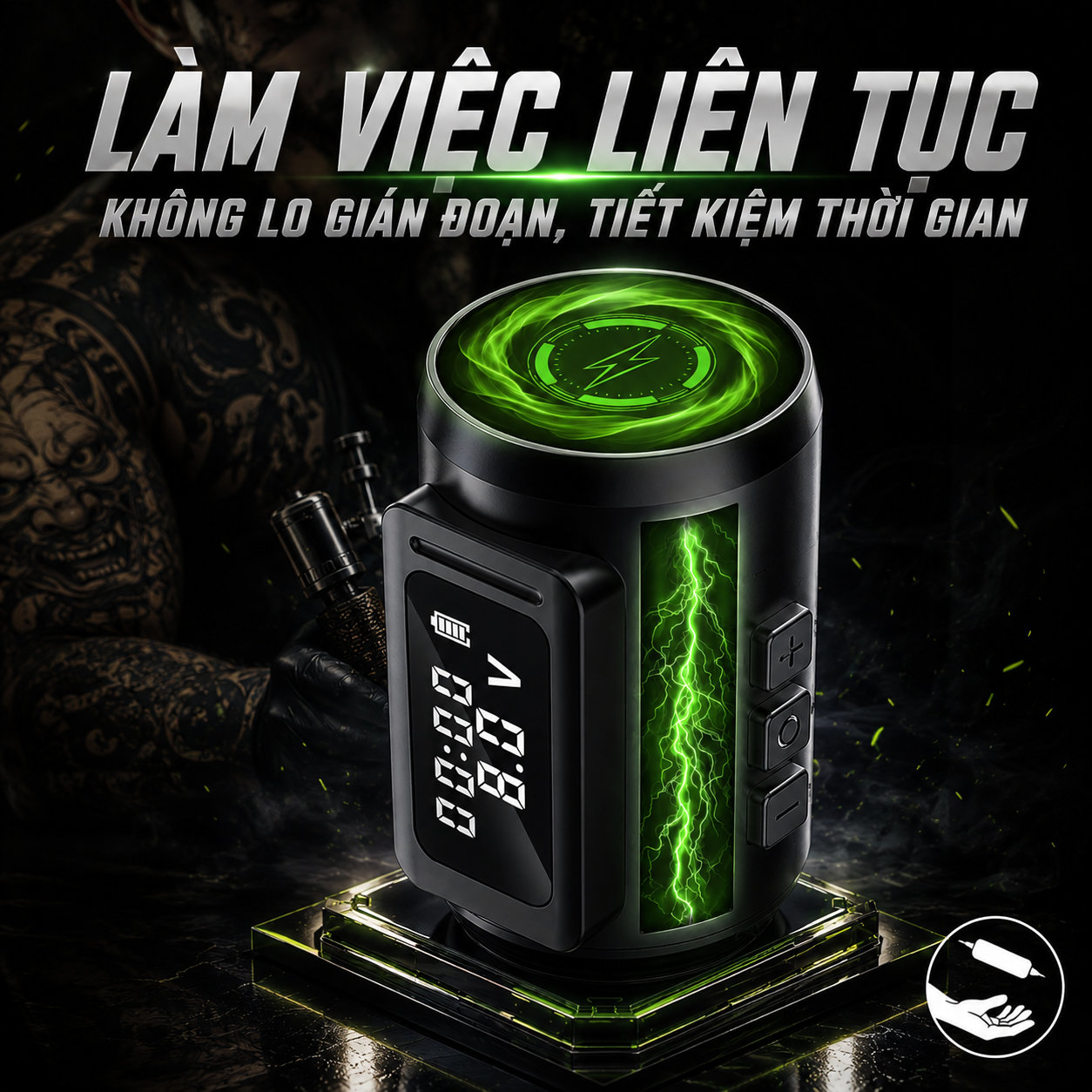 Máy xăm Ambition Mars-U vòng chỉnh stroke 6 nấc và màn hình hiển thị điện áp pin