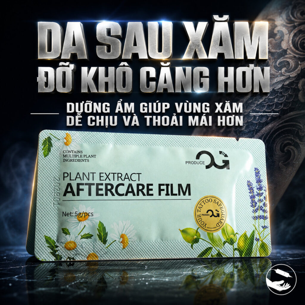 Dưỡng hình xăm OG Plant Extract Aftercare Film là sản phẩm chăm sóc sau xăm dạng gói, hỗ trợ làm mềm da, giữ ẩm bề mặt hình xăm và tạo lớp film mỏng sau khi thoa, giúp hạn chế bụi bẩn bám trực tiếp lên vùng da mới xăm.