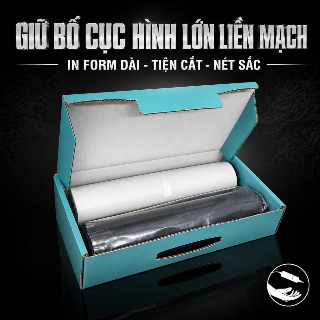 Giấy Stencil Cuộn OG Produce Roll Paper 21.6cm x 30m Giấy scan cuộn OG Produce mở hộp với cuộn giấy nhận mẫu và cuộn carbon bên trong
