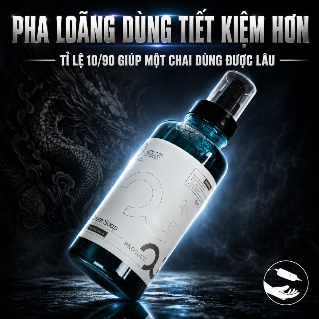 xam-og-green-soap-blue-soap-6 (1) (1) Nước rửa hình xăm OG Green Soap hỗ trợ làm sạch mực thừa trên da, tạo bọt nhẹ, cho cảm giác mát dịu và giúp thợ xăm nhìn rõ đường kim hơn trong quá trình đi nét, đổ bóng và tô màu.