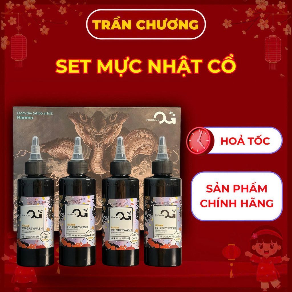 Set mực xăm OG Greywash 4 chai 120ml Light Medium Dark Darker grey wash pha sẵn
