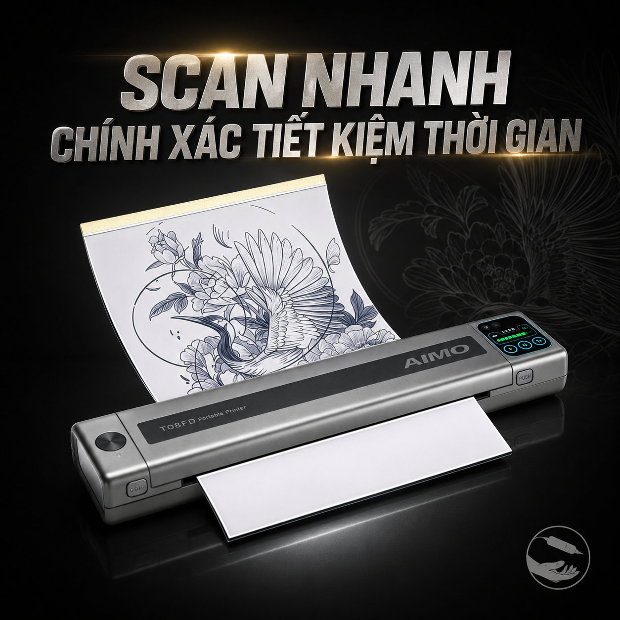 Màn hình cảm ứng 2 inch của máy scan AIMO T08FD hiển thị pin và trạng thái Bluetooth