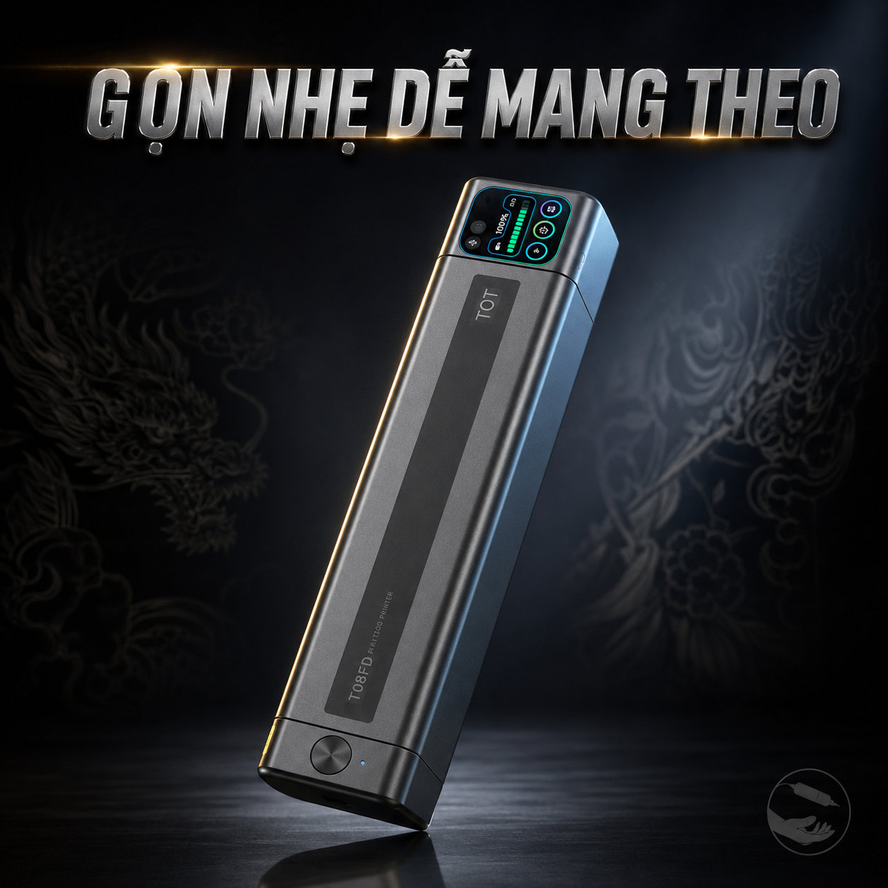 Máy scan tattoo T08FD gọn nhẹ dễ mang theo, màn hình cảm ứng 2 inch trên đầu máy