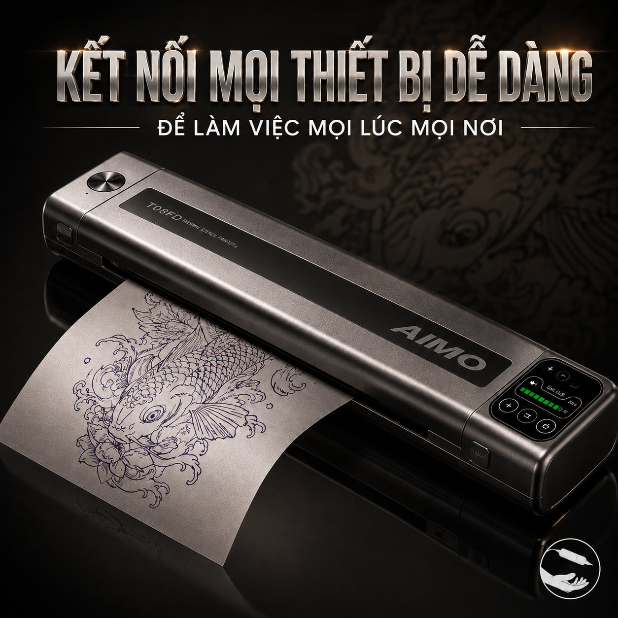 Máy scan hình xăm AIMO T08FD in nhiệt không cần mực, dùng giấy scan tattoo khổ A4