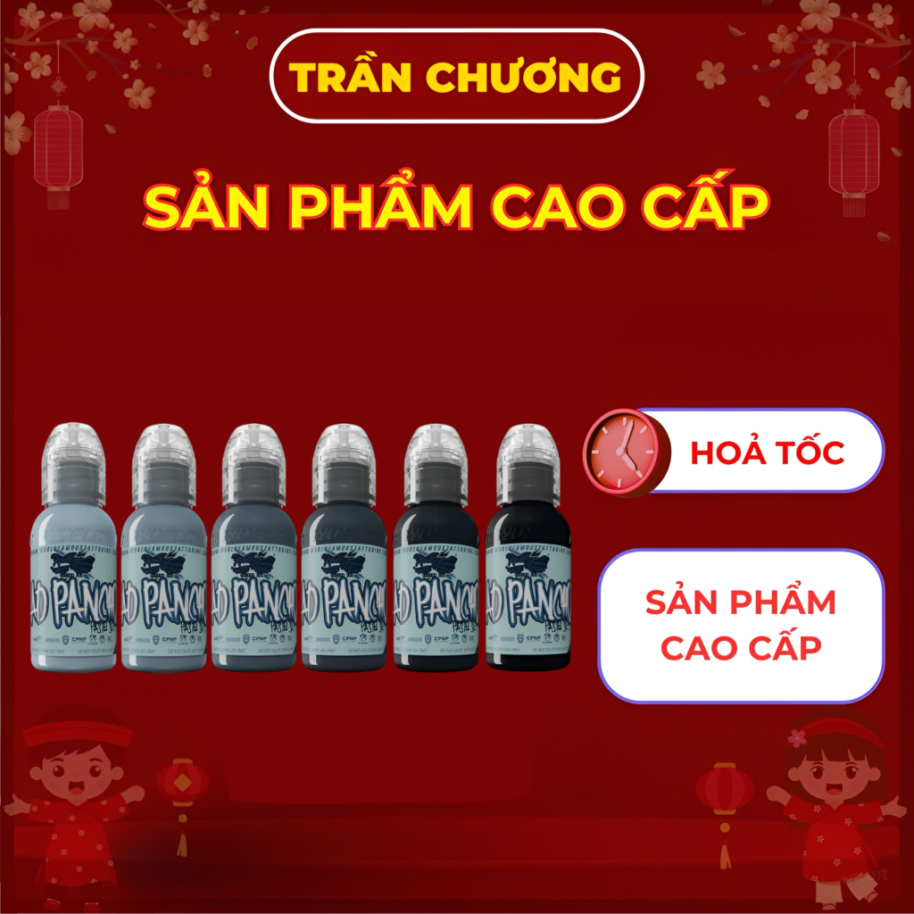 Set mực xăm Ad Pancho Pastel Grey 6 chai 1oz World Famous chính hãng